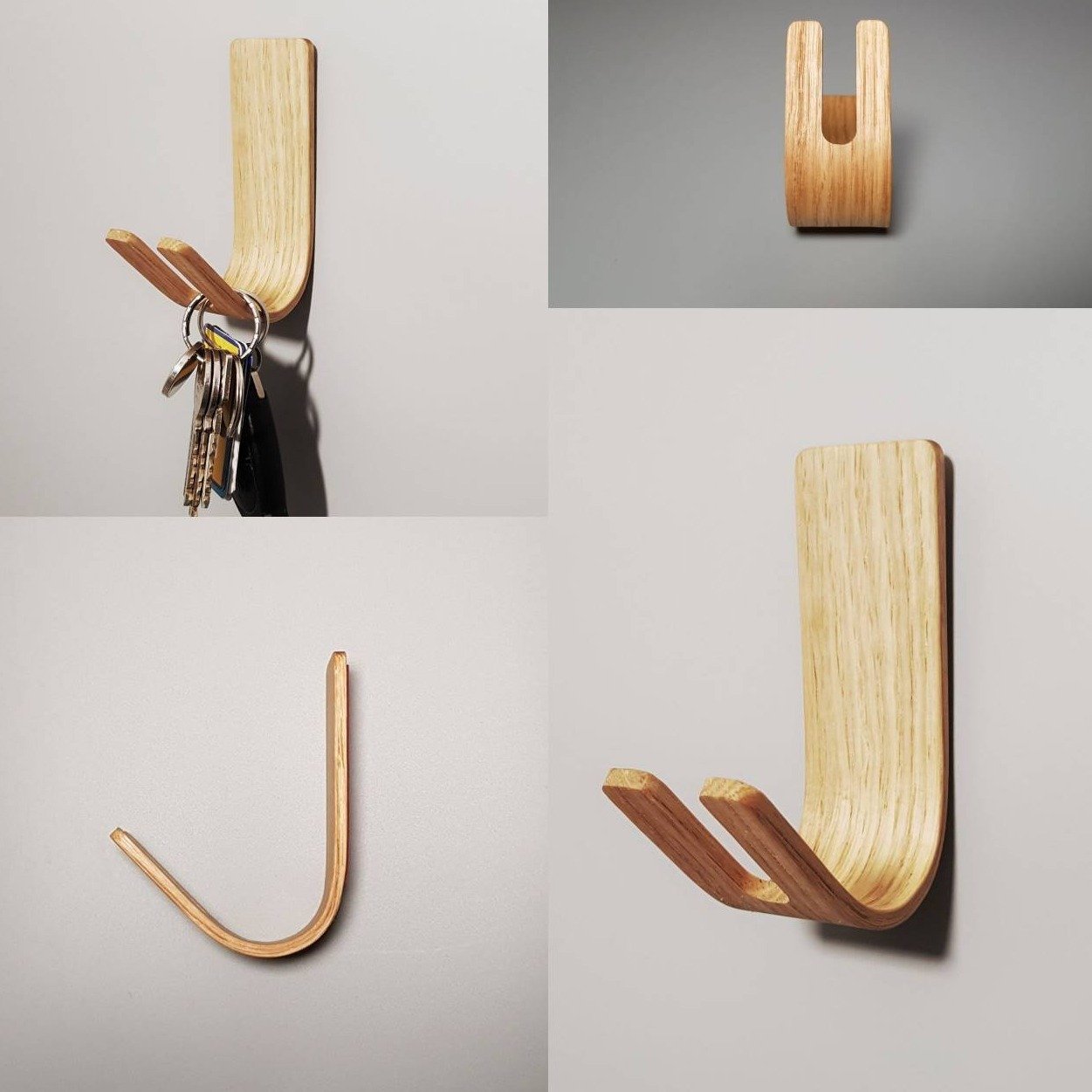 Adhesive Wall Key Hooks - Oak –
