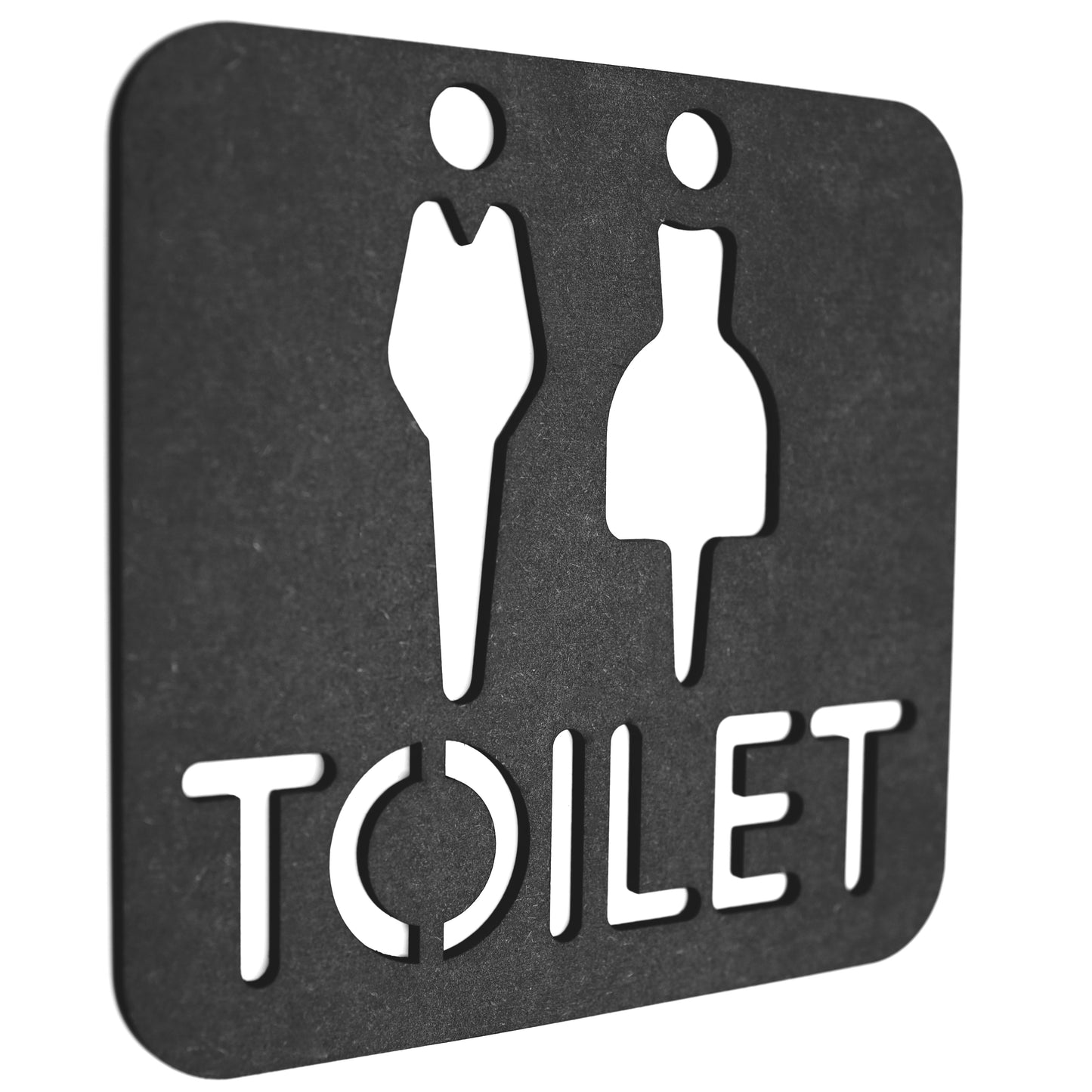 Minimalist black toilet sign with adhesive backing for easy installation.