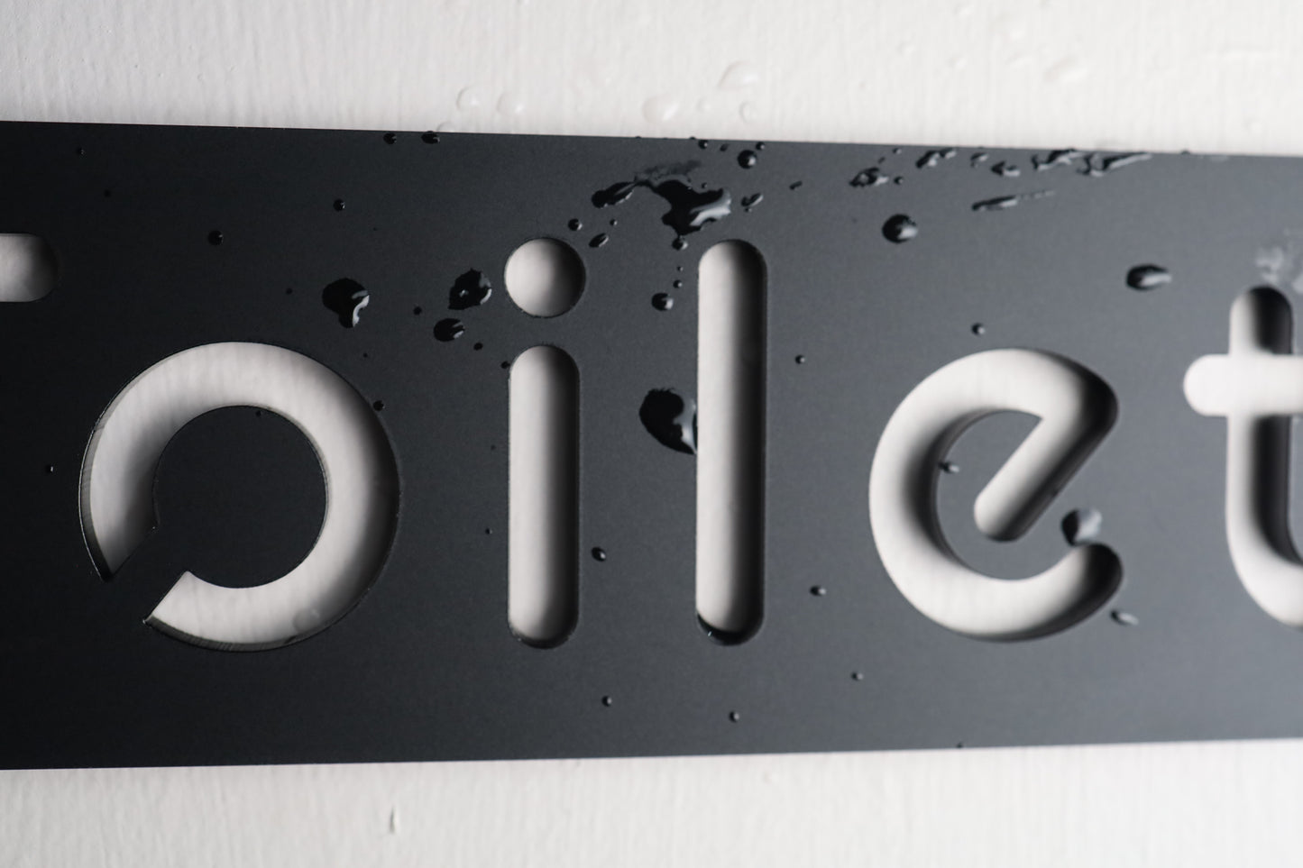 Contemporary black acrylic bathroom sign with elegant lettering