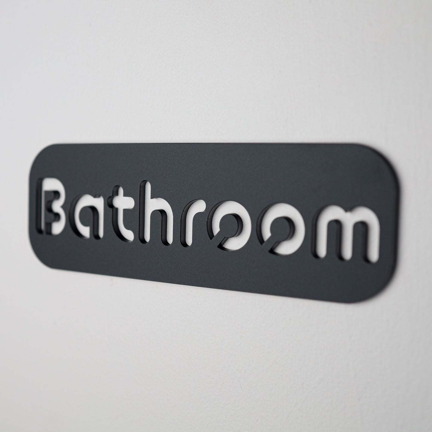 Modern bathroom door sign with stone texture acrylic and easy self-adhesive installation.