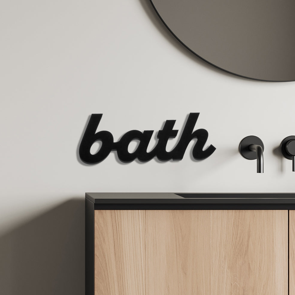 black bath wall sign with minimalist design